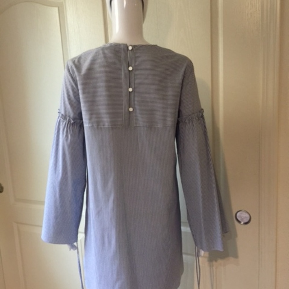 TIBI Satin Poplin trapeze Dress ELLIOT STRIPE Blue - Picture 4 of 8